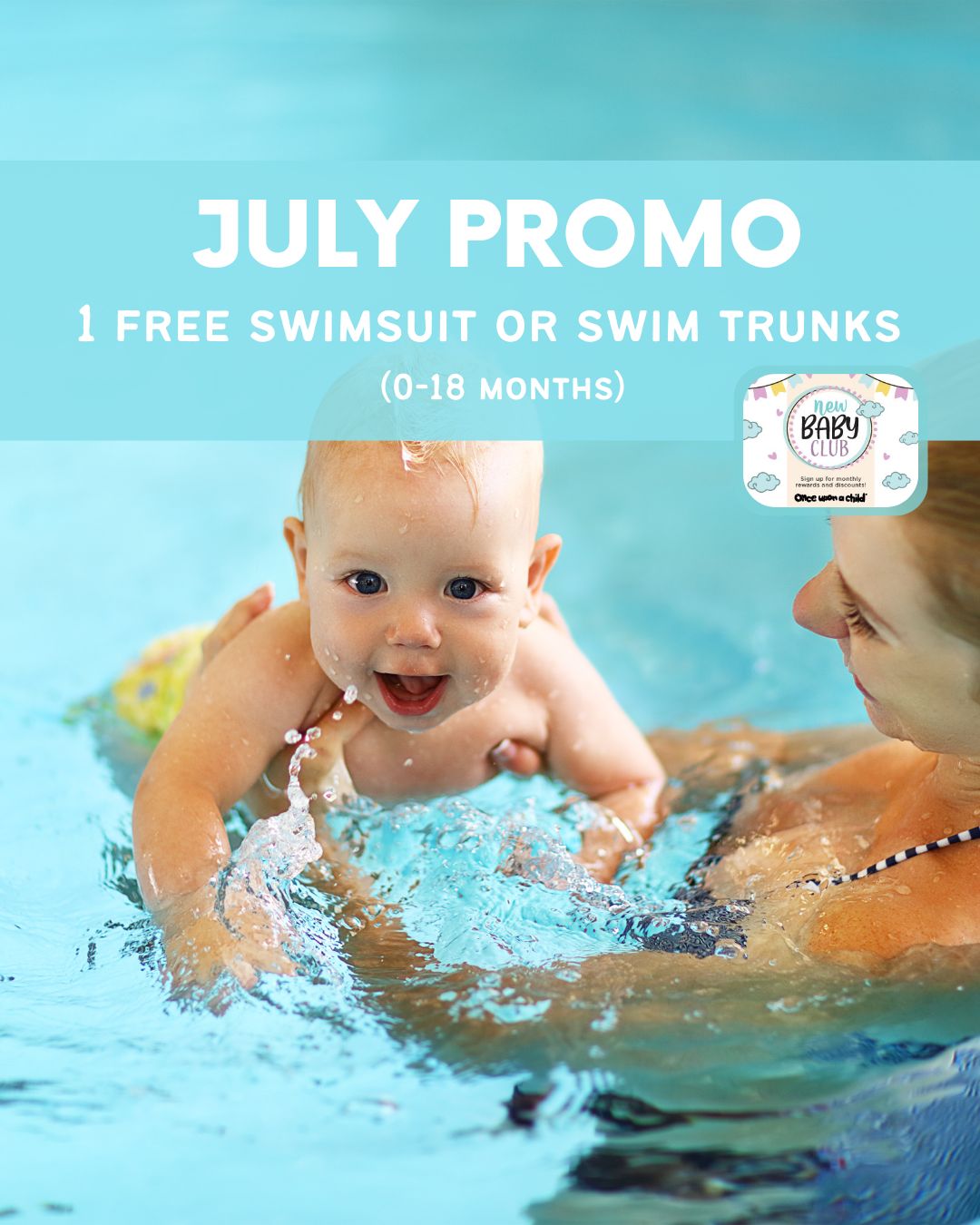 A baby wearing swim floaties being held in the pool by their guardian.